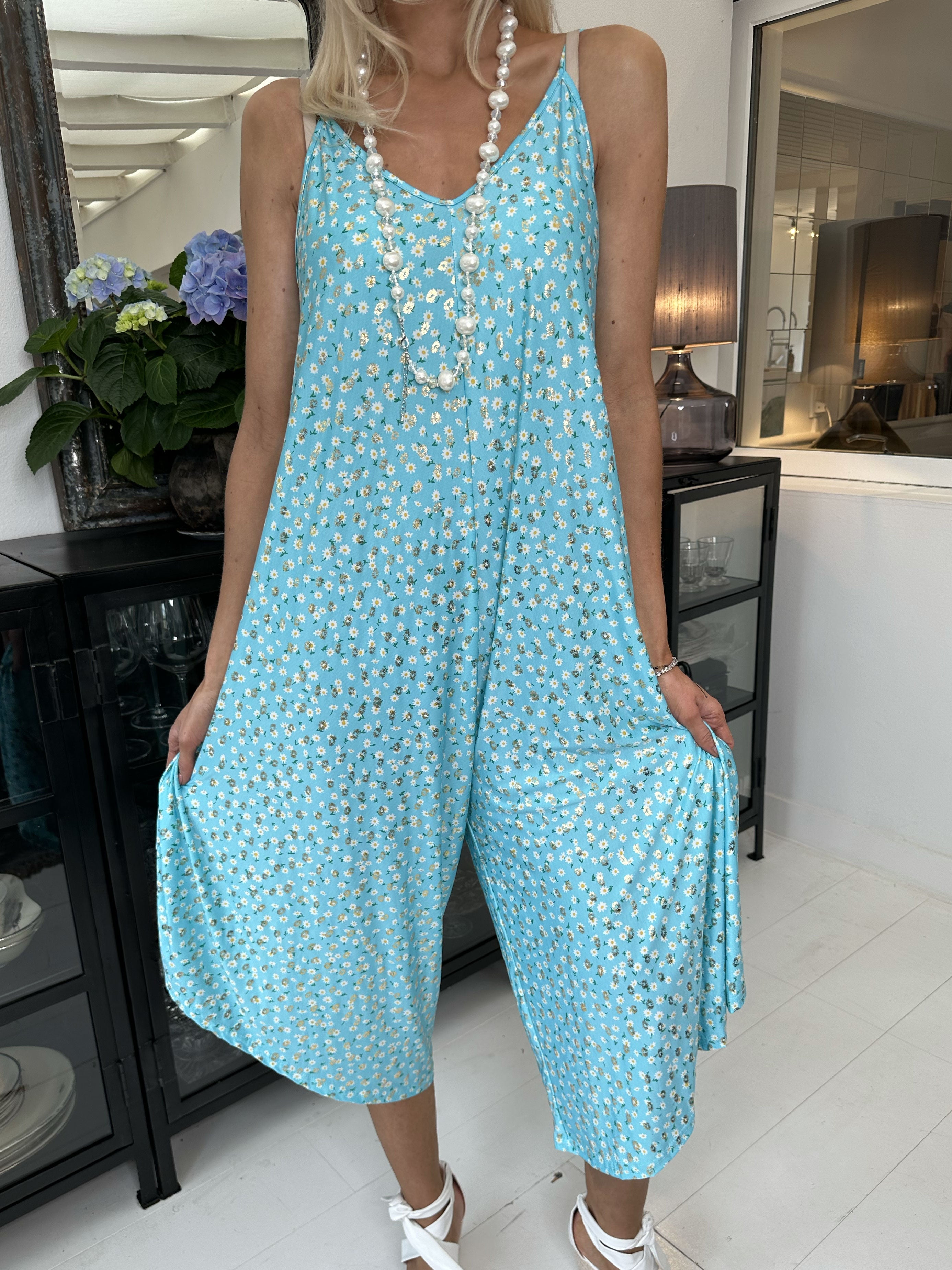 Felicia flower - Stretchig byxdräkt med vida ben